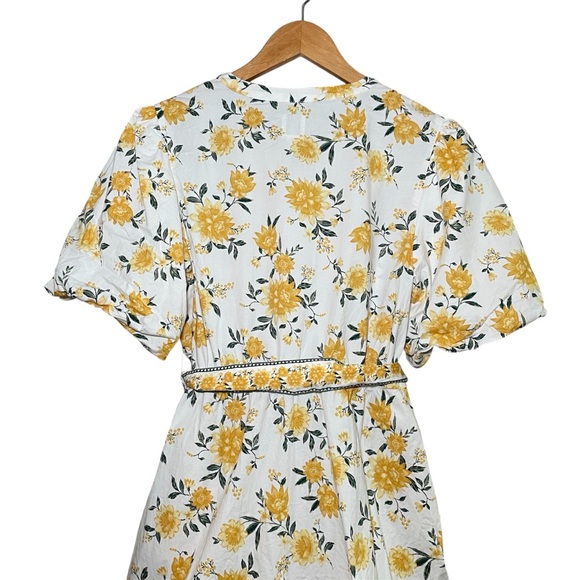 Joie Tiered Puff Sleeve Floral Yellow and White Dress with Belt 8 - Picture 9 of 14